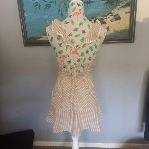 Reverse nude and white summer dress, strappy, plunging neckline (Size XS) - Picture 5 of 8